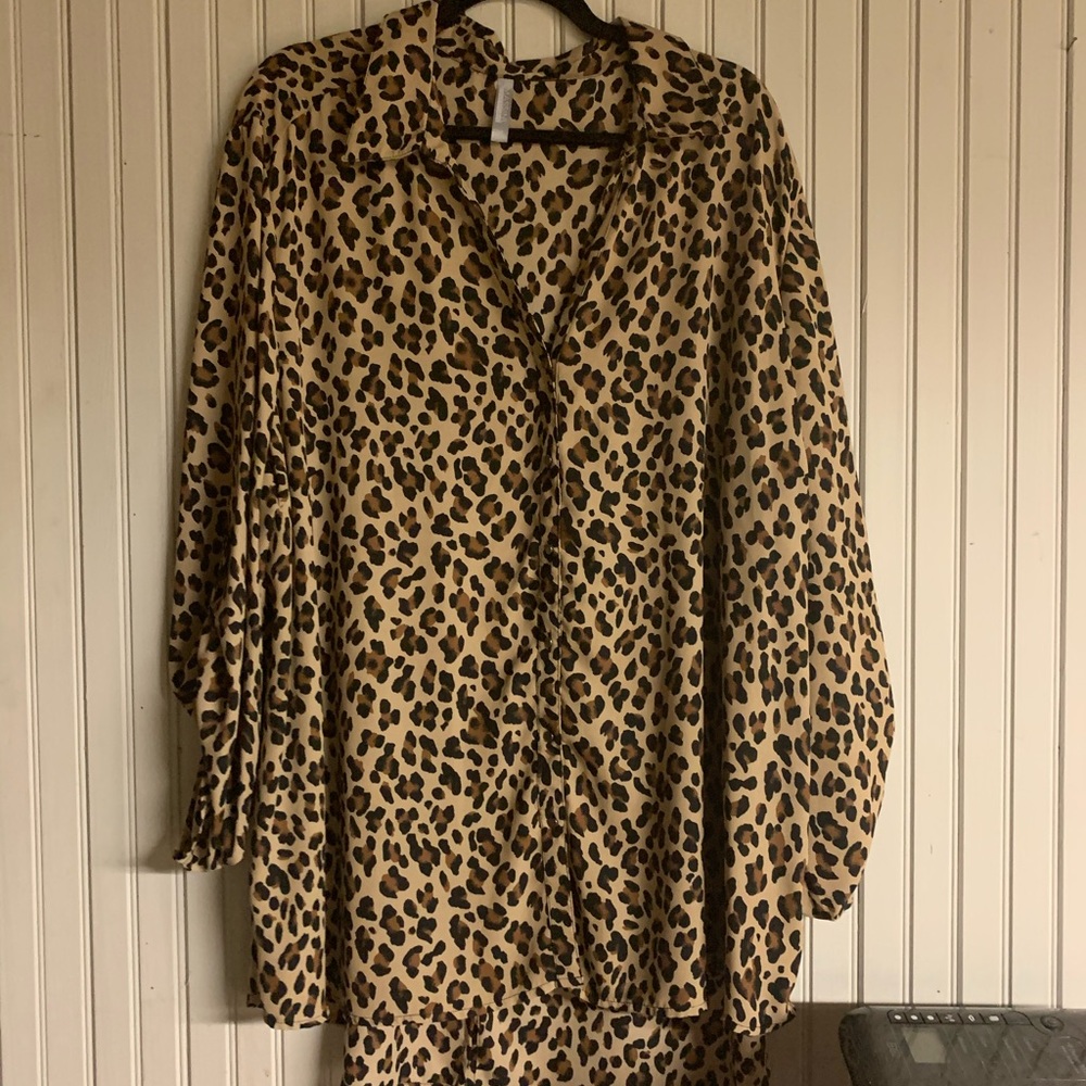 Leopard print button down top